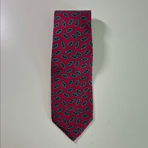 Nordstrom Red Tie with Navy Leaf Motif
